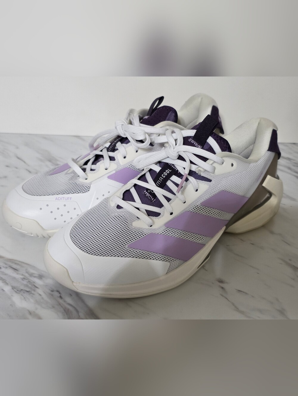 adidas White Sneakers with Lavender Three-Stripes